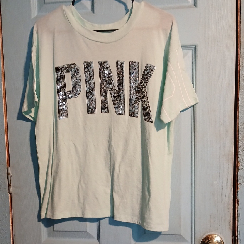 PINK Victoria's Secret Sequin Logo T-Shirt - White